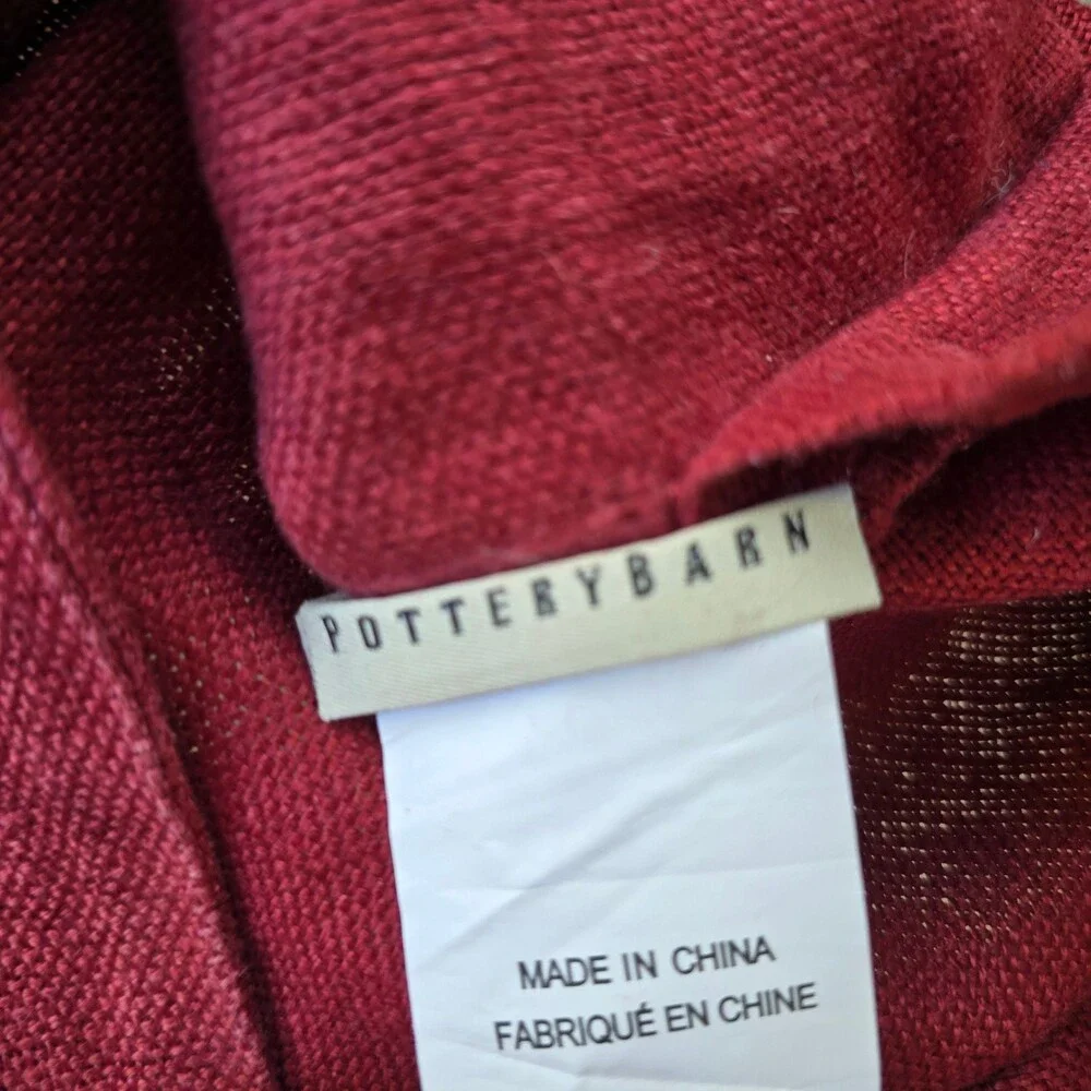 Pottery Barn Red 100% Linen Button Pillow Cover 18